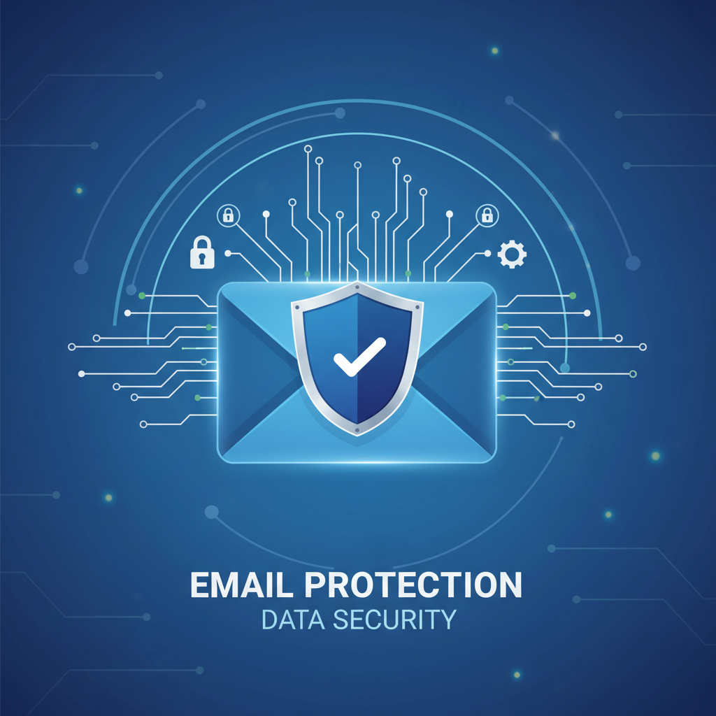 Cybersecurity illustration showing email protection and data security