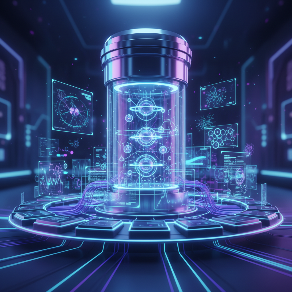 Quantum computing technology visualization showing advanced quantum computer