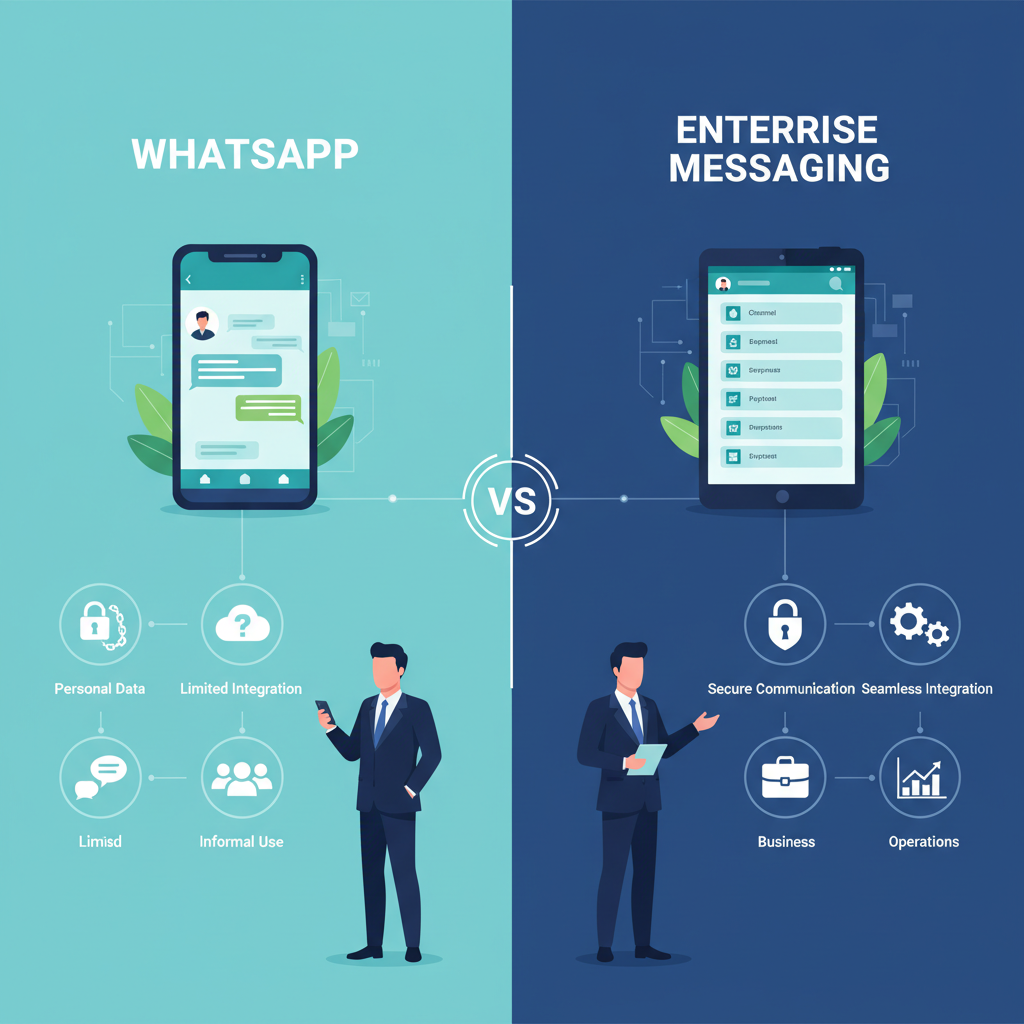 Professional comparison showing WhatsApp vs enterprise messaging