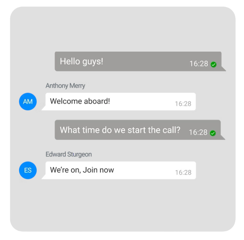 Secure messaging interface showing encrypted chat messages with end-to-end encryption