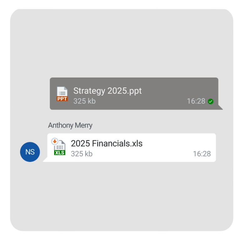 Secure file transfer interface showing encrypted document sharing with no size limits